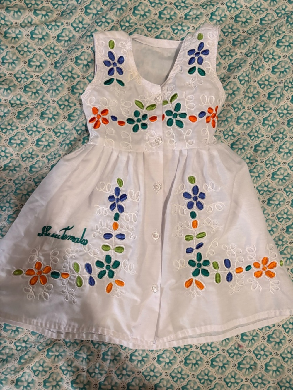 White Embroidered Flowers Guatemala Dress baby  girl size 12-18 months